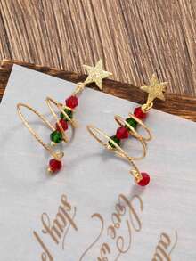 1 对圣诞树吊坠耳环，女士圣诞礼物 - 彩色 - 查看 3