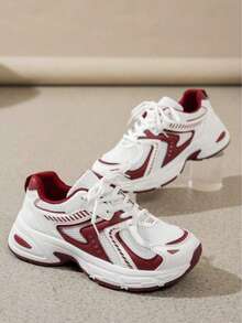 Leather Thick-Sole Wedge Sneakers, 2025 Spring Summer New Mesh Breathable Running Shoes, Women Casual Sport Shoes Music Fest Y2K Fest Back To School Autumn Christmas Christmas Winter Christmas Gifts - 紅色 - 查看 4