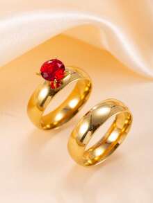 2 件/套 4 毫米简约锆石装饰不锈钢女士戒指