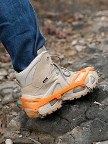 1 Pair Professional Stainless Steel Crampons, Outdoor Non-Slip Ice & Snow Shoe Cover With Chain Spikes, Mountaineering & Ice-Climbing Anti-Slip Traction Device