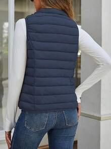 2026 Women's Essential Warm Vest  Lightweight Quilted Puffer Vest Sleeveless Stand Collar Zip-Up Padded Outerwear Gilet ,Classic Versatile For Seasonal Outdoor Use - 海軍 - 查看 5