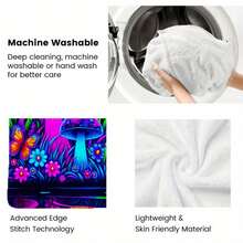 Glowing Mushrooms Printed Blanket. Soft And Warm Flannel Blanket Travel, Camping, Sofa, Livingroom, Couch, Chair, Bed. Family Or Friends 280GSM 4 Sizes Available (30x40in/40x50in/50x60in/60x80in) - Multicolor - View 10