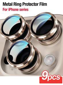 Yezodawee 9片装9H钢化玻璃摄像头镜头保护膜 - 兼容 17 Pro Max/17 Pro/17 Air/17/16 6.1英寸和16 Plus 6.7英寸，金属独立指环保护壳，高清透明，兼容 15 Pro Max、14 Plus、13、12、11、15 Pro、15 Plus、14 Pro - 完美贴合，防刮手机壳（金色） - 9pcs Gold - 查看 26