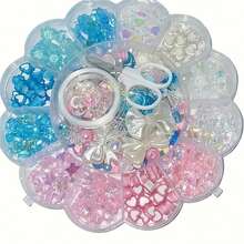 1 paquete de cuentas acrílicas rosa y azul con caja de flor de ciruelo de 13 rejillas, juego de cuentas y tijeras y hilo con cuentas de estilos mixtos, para hacer pulseras, collares, anillos, kit de accesorios de joyería artesanal - Multicolor - Ver 9
