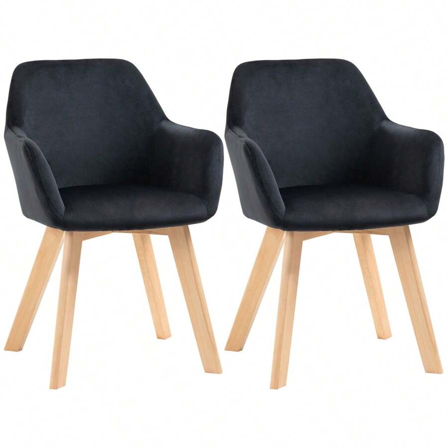 HOMCOM Kitchen Chairs, Set Of 2, Ergonomic With Extended Armrests And Backrest, Supports Up To 120 Kg, Polyester And Wood, Black 54x57x80 Cm - 1 - View 1