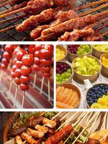 20/50/100/200pcs Bamboo Skewers, Barbecue Forks, For Craft Flower Making, Meat Kebabs, Fruit Picks, Grilling Accessories, Kitchen Tools, Non-Crack, Non-, Suitable For Outdoor BBQ, Camping, Party Events, Christmas Decoration