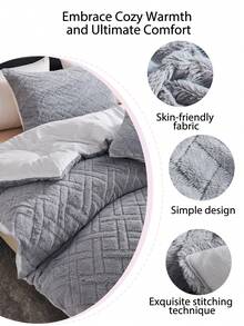 1pc Gray Embossed Flannel Blanket, Diamond Pattern, Soft Texture, Warm & Fluffy, Suitable For Winter, Without Pillow Insert, Down Alternative Material, Machine Washable. Oeko-Tex Certified.