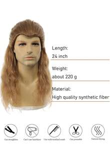 24英寸长金色卷发假发，超级英雄“雷神”角色扮演服装假发，耐热合成假发，万圣节假发 - 棕色 - 查看 4