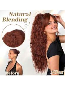 Extensiones de cabello con clip de 28 pulgadas de largo, onduladas y rizadas, de fibra sintética resistente al calor multicapa, peluca de fibra rizada y resistente al calor, unisex, fácil de usar, extensiones largas negras y marrones, adecuadas para fiestas y peinados diarios, adecuadas para todos los tonos de piel, estilo básico, fibra resistente a altas temperaturas, apariencia natural