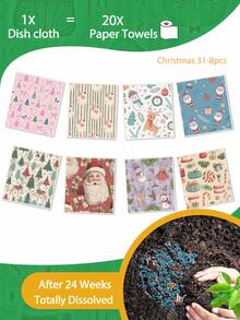1/2/4/6/8pcs Pretty Birds/Fruits/Flowers/Christmas Birds Swedish Dishcloths For Kitchen Reusable Compostable Kitchen Cloth Made In Sweden Cellulose Sponge Swedish Dish Cloths For Washing Dishes Reusable Paper Towels Washable - Multicolor - View 4