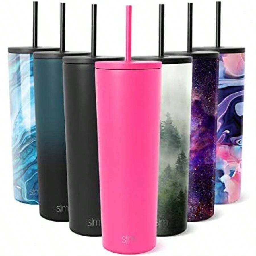 Vaso Térmico con Pajita y Tapa | Vaso de Café Botella de Agua Reutilizable de Acero Inoxidable Taza de Café | Regalos para Mujeres & Hombres | Classic Colección | | Blush(830ml -Raspberry Vibes) - Multicolor - Ver 1
