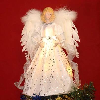Angel Christmas Tree Topper 14" White Angel Treetopper 10Light Angel Tree Topper With Wings Indoor Christmas Decors Xmas Home Ornaments White