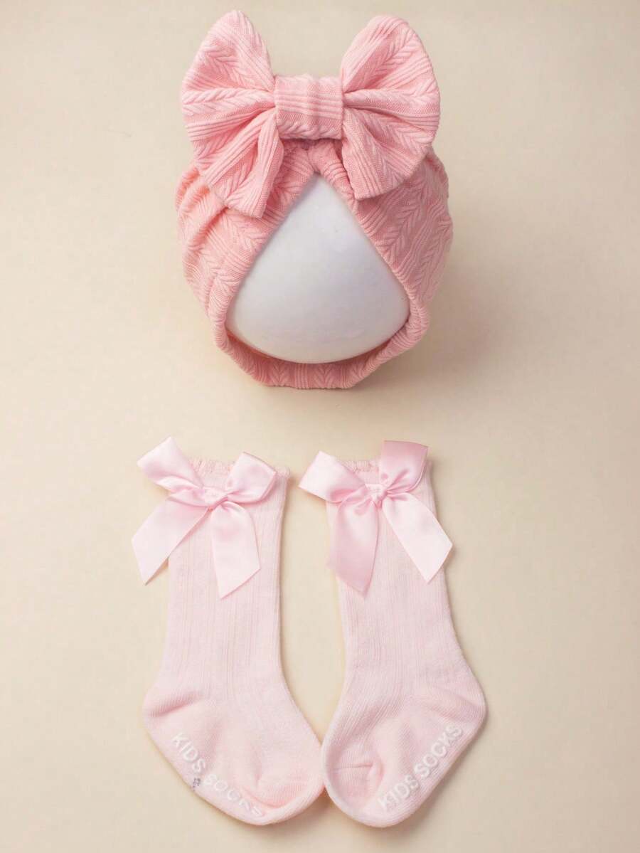 1 Set Mädchen Schleifenhut und 1 Paar Schleifen Socken, geeignet für Baby Mädchen im Herbst und Frühling, kann auch als Dekoration für Feiertage, Jahrestage oder Feiern verwendet werden