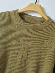 Men's Casual Solid Color Crew Neck Long Sleeve Sweater, Versatile For Autumn/Winter - Olive Green - View 5