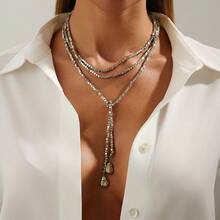 Light Luxury Style With Sparkling CCB Bead Water Droplet Long Necklace, Elegant And Classic Women's Jewelry, Suitable For Nissan Wear All Year Round