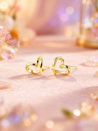 Artepollo 1 pieza Pendientes de botón con forma de corazón de plata de ley 925 hipoalergénicos, delicados y lindos, empaquetados en caja de regalo, aptos para uso diario o festivales, regalo para niñas, amigas, cumpleaños, Navidad, Año Nuevo