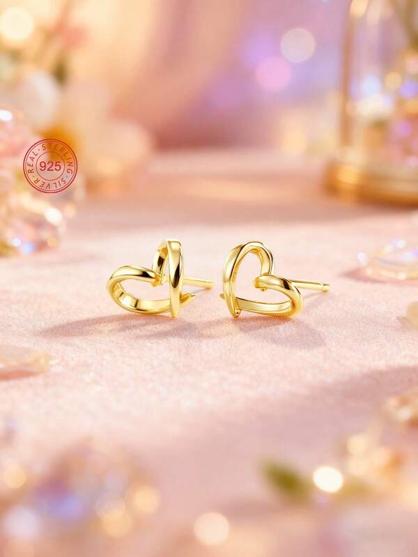 Artepollo 1 pieza Pendientes de botón con forma de corazón de plata de ley 925 hipoalergénicos, delicados y lindos, empaquetados en caja de regalo, aptos para uso diario o festivales, regalo para niñas, amigas, cumpleaños, Navidad, Año Nuevo