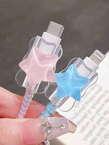 5pcs Pearl Shell & Star Pattern [20W UK Charger Protector Case] Transparent Charging Port Protector & Anti-Breakage Data Cable Protector Suit For IPhone 11/12/13/14/15/16 Pro Max/17 Pro Max/Plus | 2-In-1 Protector Set - Multicolor - View 9