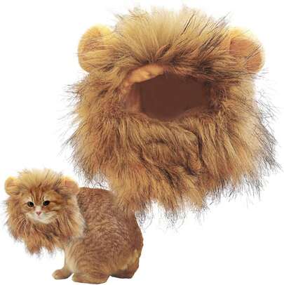 Löwenmähne für Katzen, Löwenmähnenkostüm für Katzen, Löwenmähne für Hunde, Haustierkostüme für Katzen zu Halloween und Weihnachten, verstellbares Haustierkostüm, Löwenmähnenperücke mit Ohren, Fell