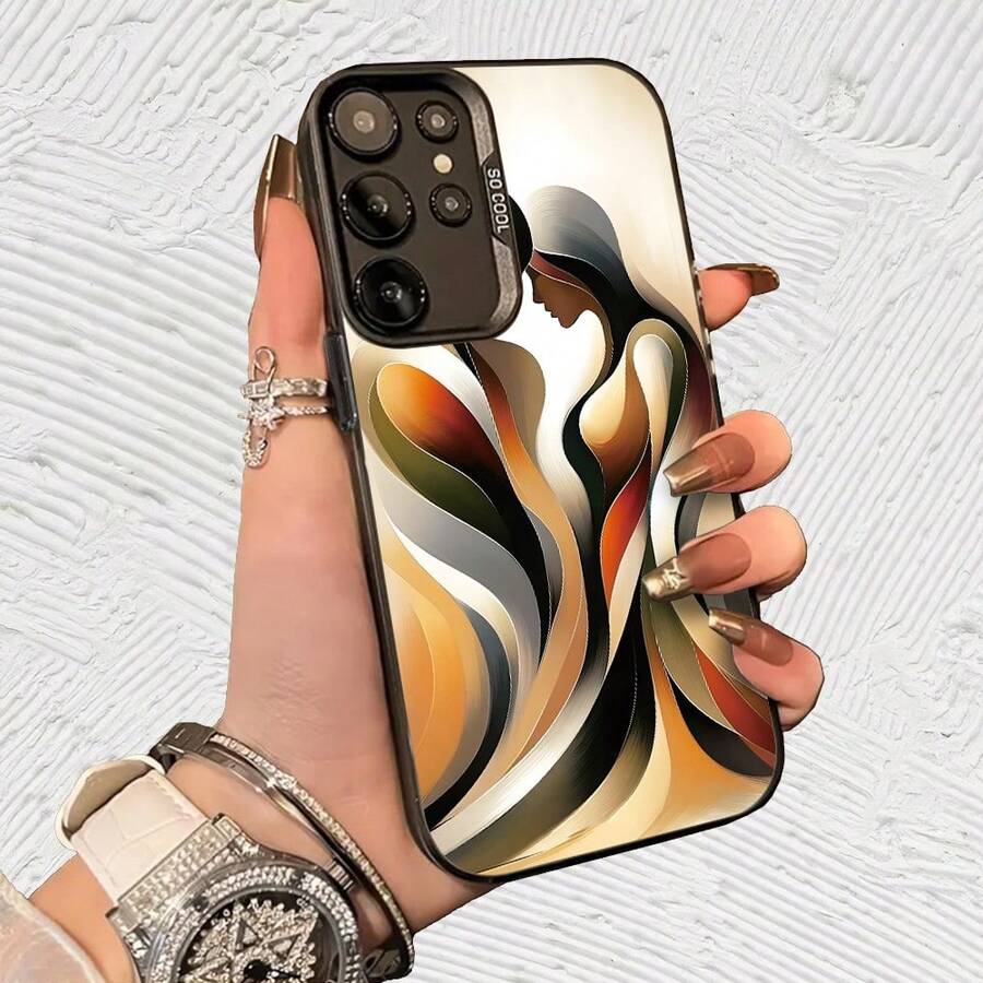 Diseño abstracto de mujer con ondas Impresión UV para iPhone 11/12/13/14/15/16 Plus/17 Pro Max (Regalos de Navidad seleccionados, regalos por el Día Nacional, regalos por el Día de la Independencia, regalos de San Valentín, regalos de cumpleaños, - Negro transparente - Ver 1