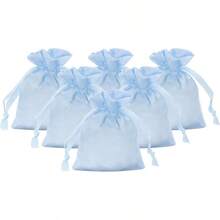 TYUI PATIKIL Satin Gift Bags 6 Pcs 3.5 X 3 Inch Wedding Favor Drawstring Bags With Drawstring For Birthday Christmas Jewelry Party Light Blue - 淺藍色 - 查看 1