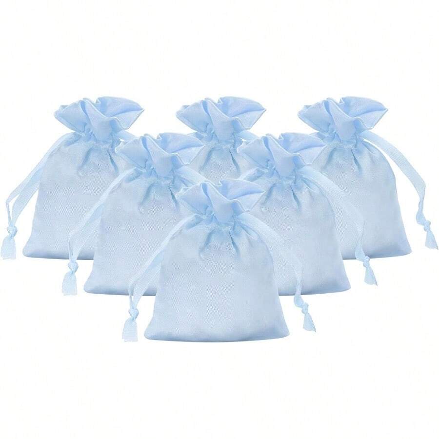 TYUI PATIKIL Satin Gift Bags 6 Pcs 3.5 X 3 Inch Wedding Favor Drawstring Bags With Drawstring For Birthday Christmas Jewelry Party Light Blue - 淺藍色 - 查看 1