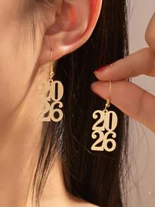 1对2026新年数字设计耳环，圣诞礼物（女士款） - 彩色 - 查看 4