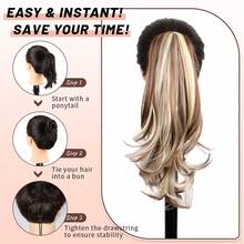 16英寸夹式马尾辫接发，女士卷曲波浪马尾辫接发，适用于各种场合，轻盈防滑。 - 彩色 - 查看 3
