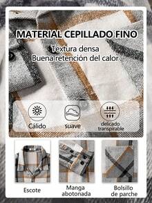 Chaqueta Camisa De Pana Hombre,Camisa Cuadros Hombre de Manga larga Solapa Casual y Versátil , con bolsillo utilitario, para otoño e invierno - Albaricoque - Ver 6