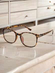 一副新款韩版透明镜片全框PC眼镜，时尚方形镜框，适合学生、商务人士佩戴，轻便耐用，可作户外休闲装饰眼镜，男女通用 - 無色 - 查看 1