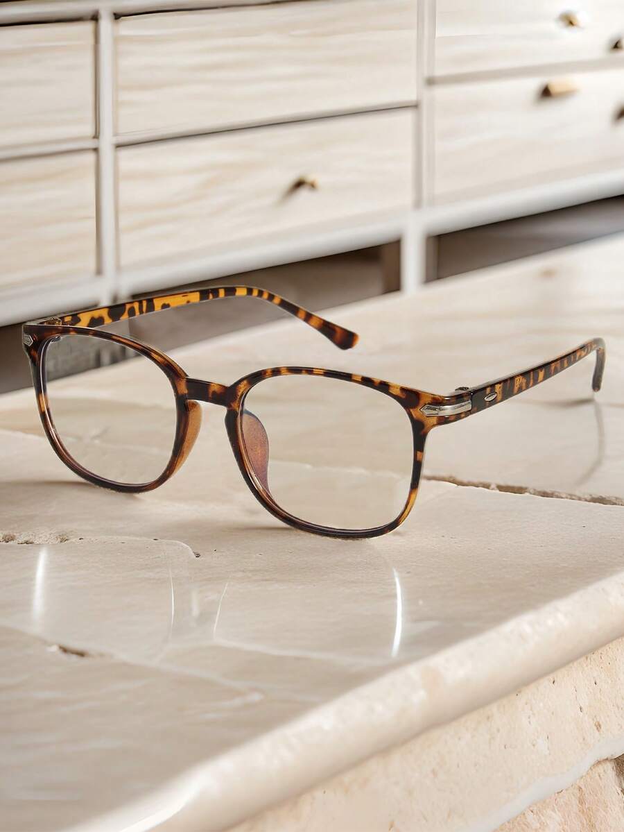 一副新款韩版透明镜片全框PC眼镜，时尚方形镜框，适合学生、商务人士佩戴，轻便耐用，可作户外休闲装饰眼镜，男女通用 - 無色 - 查看 1