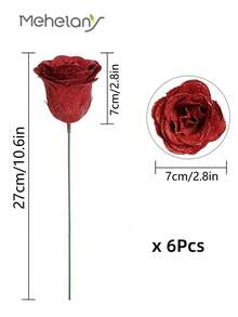 MEHELANY 12Pcs 2.76" Glitter Roses Bouquet, DIY Fake Glitter Flowers Bouquet, Red Faux Flower, Artificial Rose Flower, Everlasting Shiny Artificial Rose Bouquet For Anniversary, Engagement, Wedding Gift, Home Decor, Office Kitchen Decor, Party Decor, Room Decor Stuff, Valentine's Day Decor, Mother's Day Decor Christmas Decorations Christmas