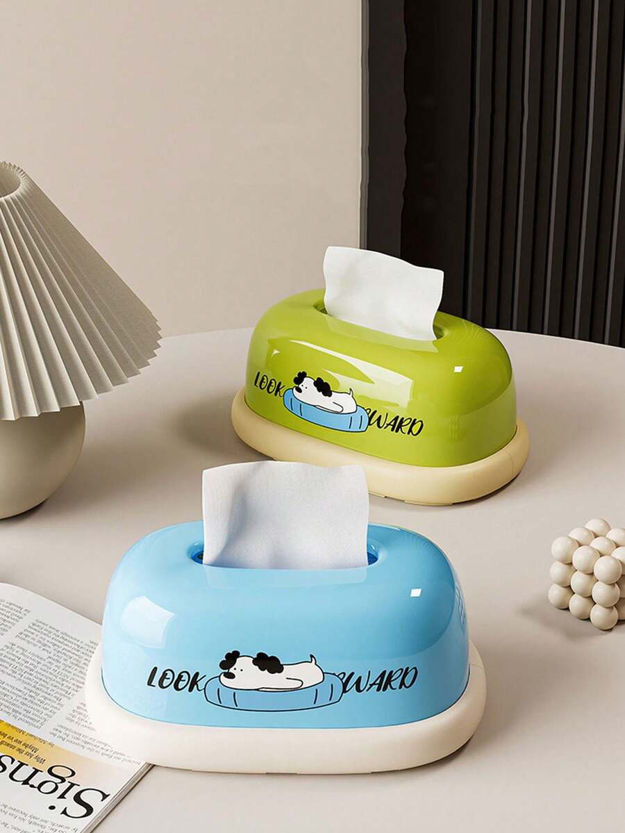 1pc Tissue Box/Napkin Holder, Cute Spring-Loaded Tissue Box For Living Room, Home Use, Creative Desktop Tissue Box - Multicolor - View 1