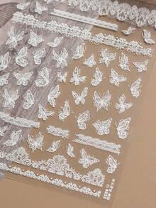 1 buc decupaj gotic lolita dantelă alb fluture presare unghii autocolante 5D nail art întuneric eleganță eterică victoriană autoadezive unghii pentru femei unice DIY manichiură decalcomanii - Multicolor - Vizualizare 10