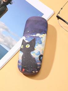 1pc Creative Cute Cat Print Eyeglass Case, Portable Crush-Resistant Hard Shell Sunglasses Case, Faux Leather Sunglasses Storage Box, Protective, Classic Sunglasses Elastic Opening Portable Storage Bag, High-Quality Cream-Colored PU Leather Glasses Case, Unisex, High Cost-Performance Vintage Prescription Glasses & Sunglasses Storage Box, Ideal Gift Set For Friends On Halloween, Christmas And Other Holidays - Multicolor - View 3