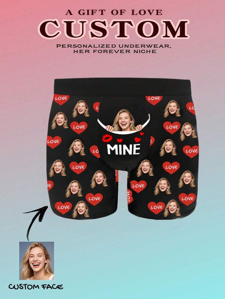 1 chiếc quần lót nam in ảnh cá nhân và chữ "MINE" theo yêu cầu, quà tặng cá nhân hóa cho Ngày Valentine/Kỷ niệm, vui nhộn và hài hước.