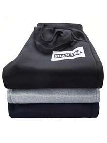 男士休闲运动套装（两件套），保暖连帽衫 + 保暖运动裤 - 黑色 - 查看 5