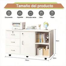 Archivador horizontal móvil de 3 cajones, archivador de oficina - Blanco - Ver 2
