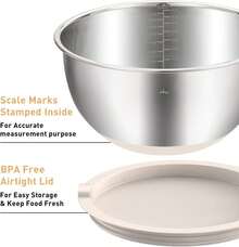 Mixing Bowls With Airtight  Set, 5 Count Stainless Steel Khaki Nesting Bowls For Kitchen, With Grater Attachments & Non- Bottoms, Size 5, , 2, 1.5, 0.63 Qor Mixing & Serving - 卡其色 - 查看 3
