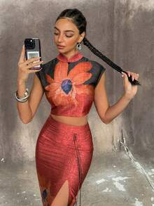 Faeriesty بلوزة صينية جديدة فاخرة للنساء مع ياقة صغيرة على الطراز الصيني وأكمام قصيرة أنيقة، تتميز بنقش زهري فني - مثالية للعشاء الرسمي وحفلات السجادة الحمراء وحفلات الزفاف الفاخرة والولائم الرسمية والفعاليات التجارية الرفيعة لتعزيز الرقي والأناقة في التجمعات الراقية. ملابس رأس السنة الجديدة - احمر خشبي - مشاهدة 1