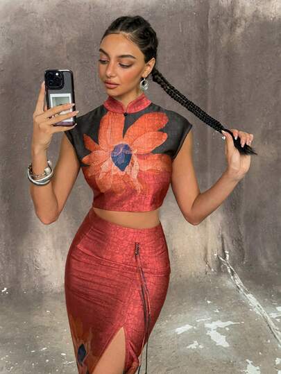 Faeriesty Exquisite Women's New Chinese Blouse With Small Mandarin Collar And Chic Cap Sleeves, Featuring Artistic Floral Pattern – Ideal For Formal Dinners, Red Carpet Galas, Luxury Wedding Receptions, State Banquets, And Executive Business Events To Enhance Sophistication And Style In Upscale Gatherings.New Year Outfit