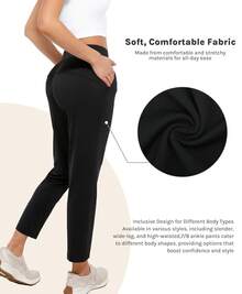 Autumn Winter Women's Pants With Deep Pockets 7/8 Stretch Ankle Sweatpants - 黑色 - 查看 4