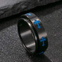 European And American Ins Style Fashion Simple Stainless Steel Versatile Cross Ring Titanium Steel Men's Couple Ring Jewelry Women - màu đen - Xem 4