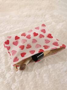 1pc Portable Heart Pattern Double-Sided Printed Zipper Cosmetic Bag, Multi-Functional Travel Toiletry Organizer - Multicolor - View 2