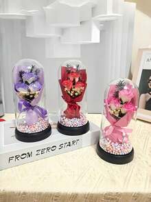 1件装人造装饰发光玫瑰花束礼盒，迷你向日葵花束，康乃馨氛围灯，郁金香人造花，永生花夜灯，创意装饰，送给她、妻子、妈妈的礼物，适合圣诞节、情人节、家居及房间装饰 - 彩色 - 查看 8