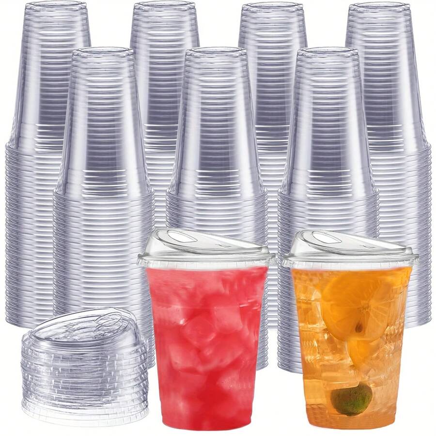 40/20 Pack 16oz Clear Plastic Cups - Durable PET Drinkware For Ice Coffee, Smoothies, Slurpees, Milkshakes | Disposable Leak-Proof Tumblers With Strawless Sip Lids For Parties, Camping, Picnics, Holidays & Outdoor Events, Picnic Essentials, Transparent Drinkware, Lightweight Drinkware, Best For Christmas  Home And Living New In Dinnerware Outdoor Supplies - 20 miếng nắp cốc ruy băng trong suốt - Xem 1