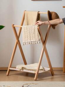 1 pièce Porte-vêtements pliable et compact en bambou pour usage domestique, porte-serviettes, porte-manteau multifonction, étagère de rangement, penderie autoportante, solution de rangement multifonctionnelle pour la chambre à coucher et le salon, conception sans bavure pour protéger les vêtements, étagère à chaussures et étagère de rangement simple