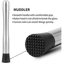 Cocktail Muddler And Stirring Spoon Set Stainless Steel Bar Tool For Mixing Mojitos And Fruit Drinks Long Handle - 1 - 查看 3