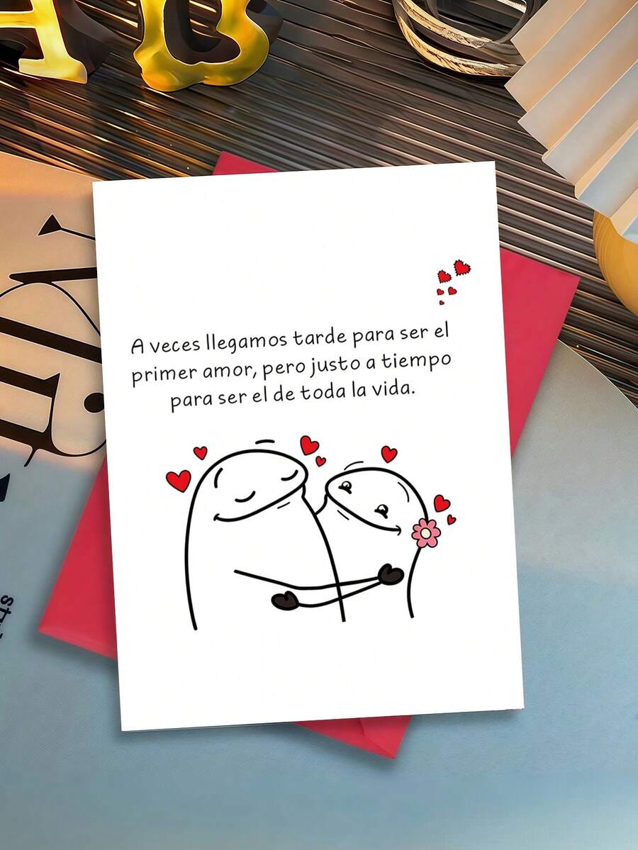 1 Thiệp tình yêu tiếng Tây Ban Nha kèm phong bì - "Đôi khi ta đến muộn để trở thành tình yêu đầu đời, nhưng lại đến đúng lúc để trở thành tình yêu trọn đời" - Thiết kế hoạt hình lãng mạn dành cho các cặp đôi, sinh nhật, kỷ niệm và những dịp đặc biệt, ý tưởng quà tặng lãng mạn | Hình minh họa hoạt hình | Hình minh họa chi tiết, Thiệp Valentine - Nhiều màu - Xem 1