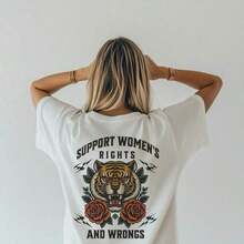 Support Women's Rights And Wrongs Shirt. Feminism Shirt. Funny Women's Shirt. Cool Women's Shirt.Girl Power Babe Graphic Tee,Women's Clothing,Women,,Cartoon And Letter Printing, Comfortable Cotton Material, Skin Friendly, Soft And Cool, Summer Women's-Shirt Clothing - 白色 - 查看 5
